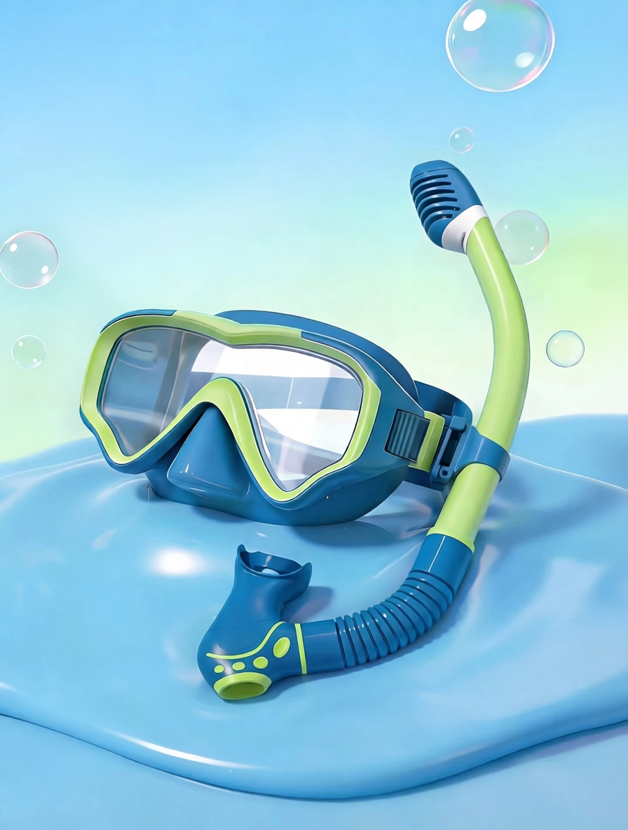 Silicone Swim Mask and Snorkel Set for Kids - Pink and Mint Design with Anti-Fog Lens and Comfort Fit