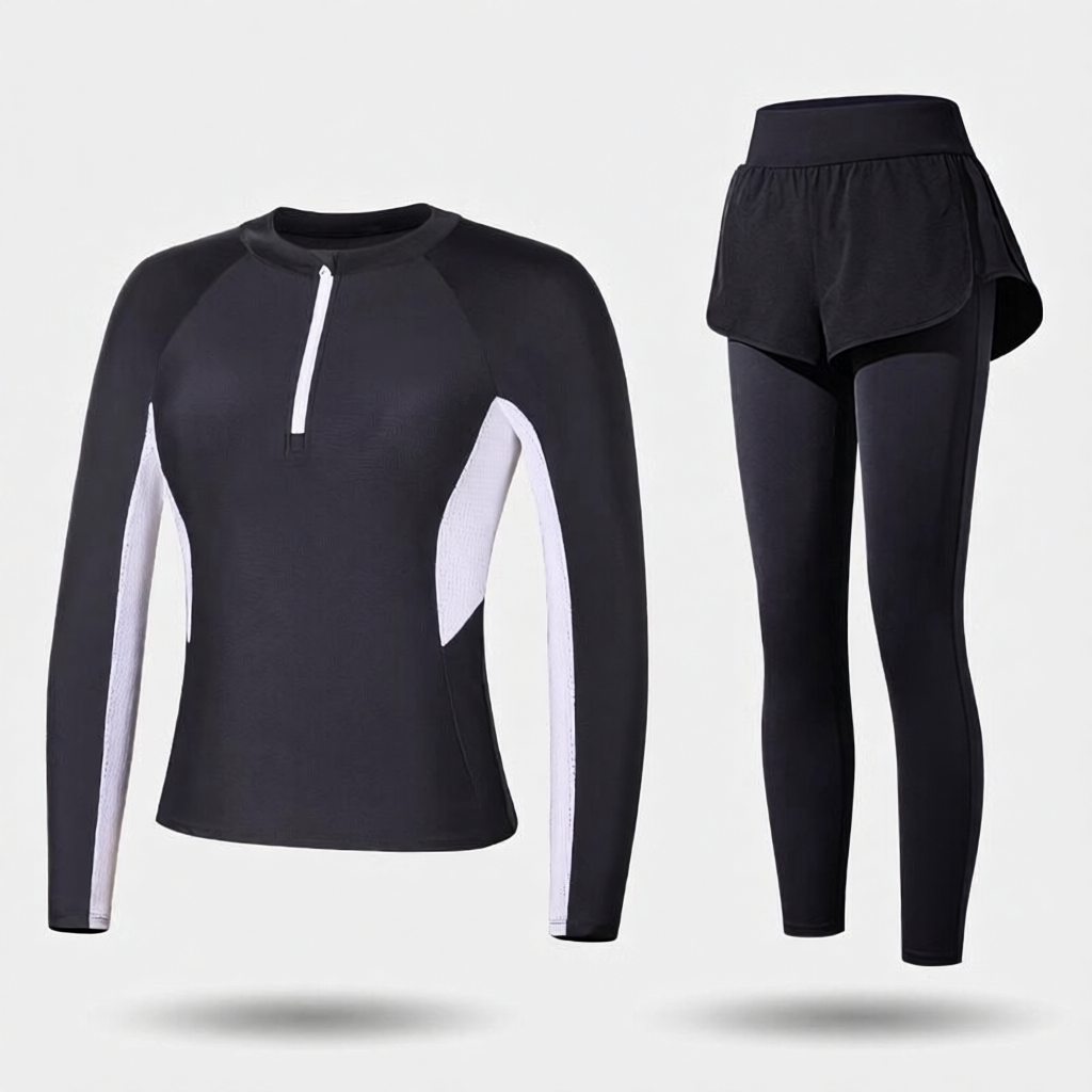 Quick-Dry Polyester Long Sleeve Swim Suit with UV Protection and Zipper Front Design