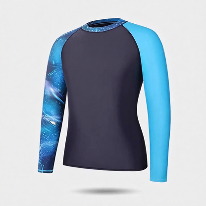 Men's Quick-Dry Polyester Long Sleeve Swim Rash Guard with UV Protection