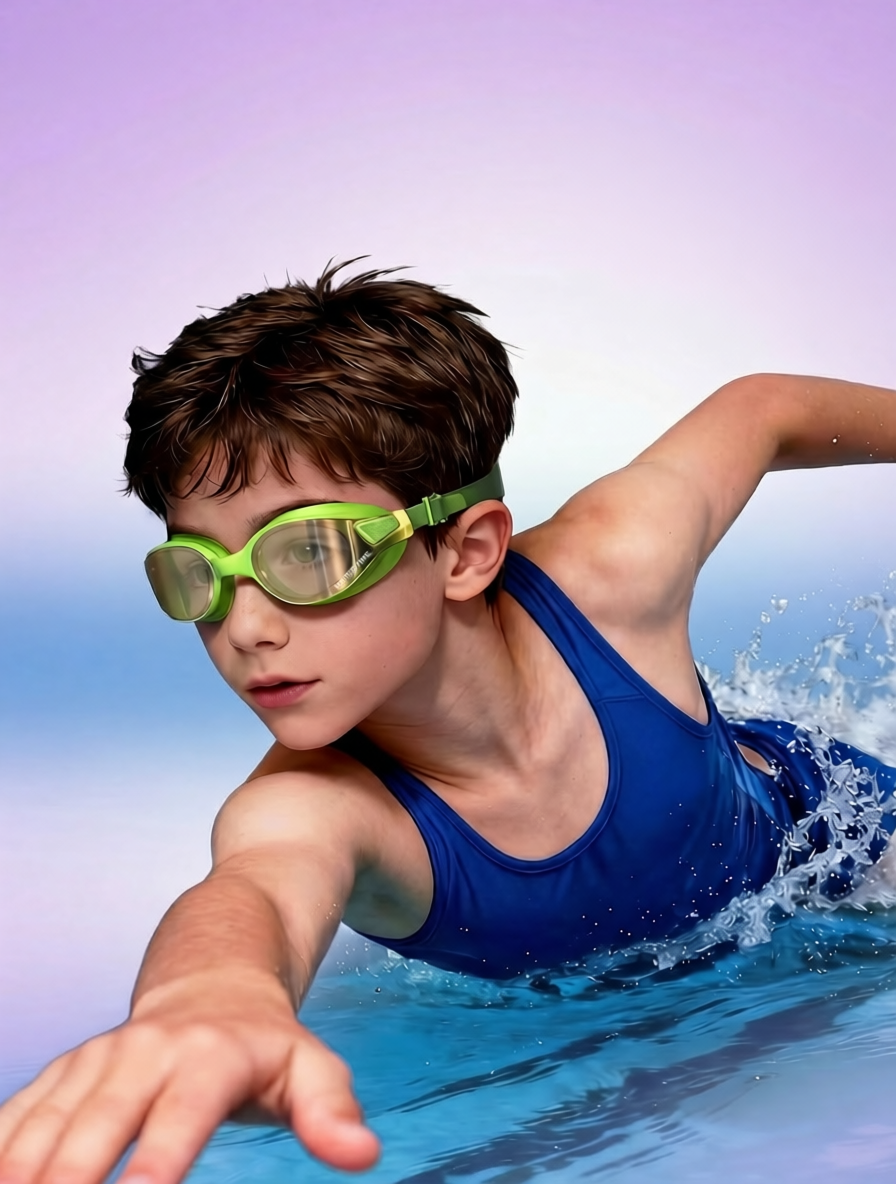 Soft Polyester Kids Swim Cap with Adjustable Strap and UV Protection for Swimming Training