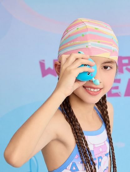 Cotton Swim Cap with Colorful Stripe Pattern - Breathable, UV Protection, Quick-Dry Swim Hat for Women and Girls