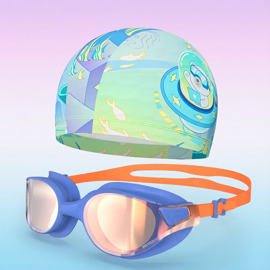 Soft Polyester Kids Swim Cap with Adjustable Strap and UV Protection for Swimming Training