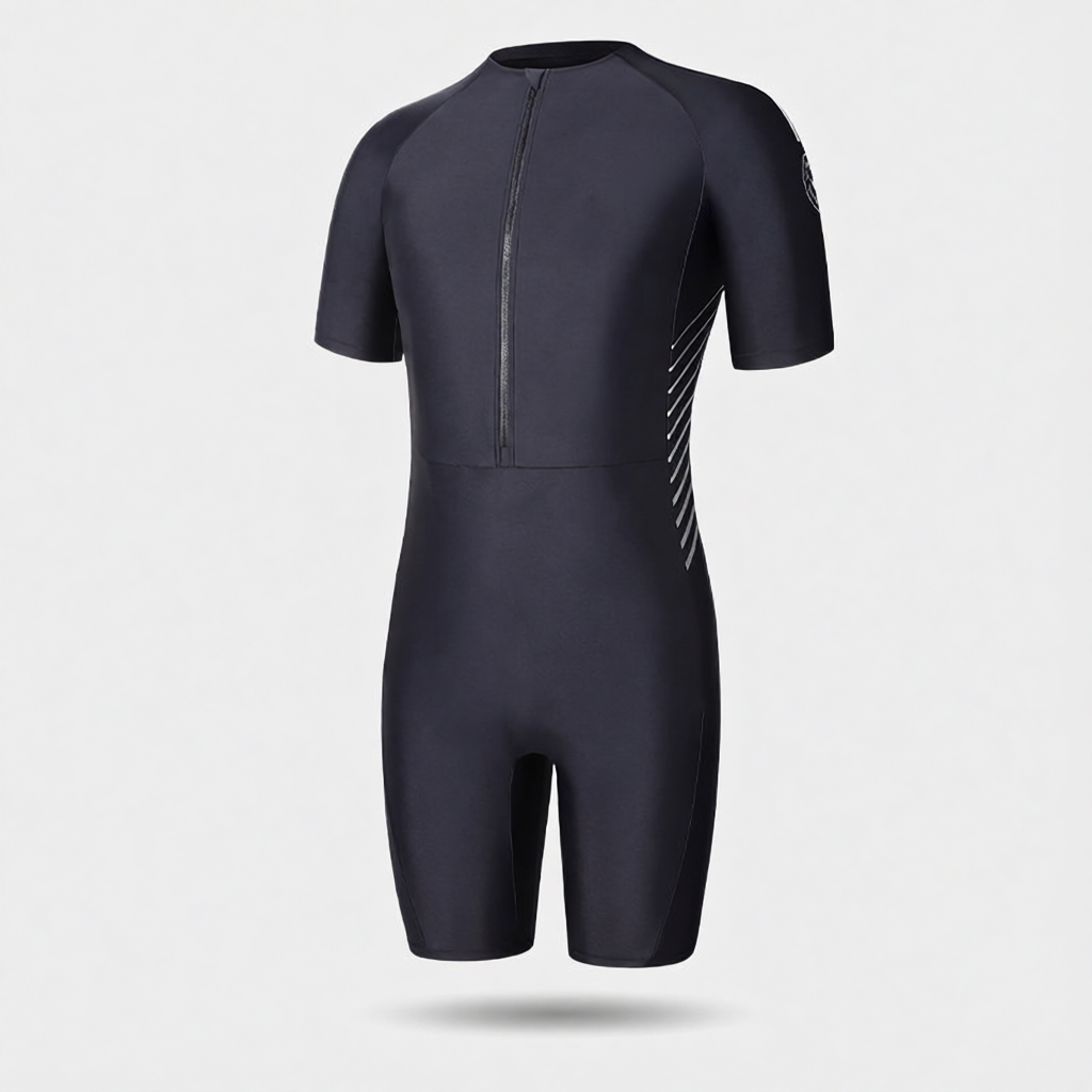 Neoprene Men's Short Sleeve Surf Wetsuit with Front Zipper and Ribbed Cuffs for Water Sports