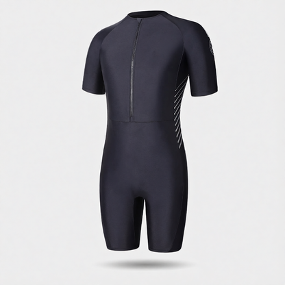 Neoprene Men's Short Sleeve Surf Wetsuit with Front Zipper and Ribbed Cuffs for Water Sports