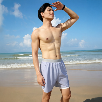 Quick-Dry Polyester Men's Swim Trunks with Elastic Waistband and Side Pockets