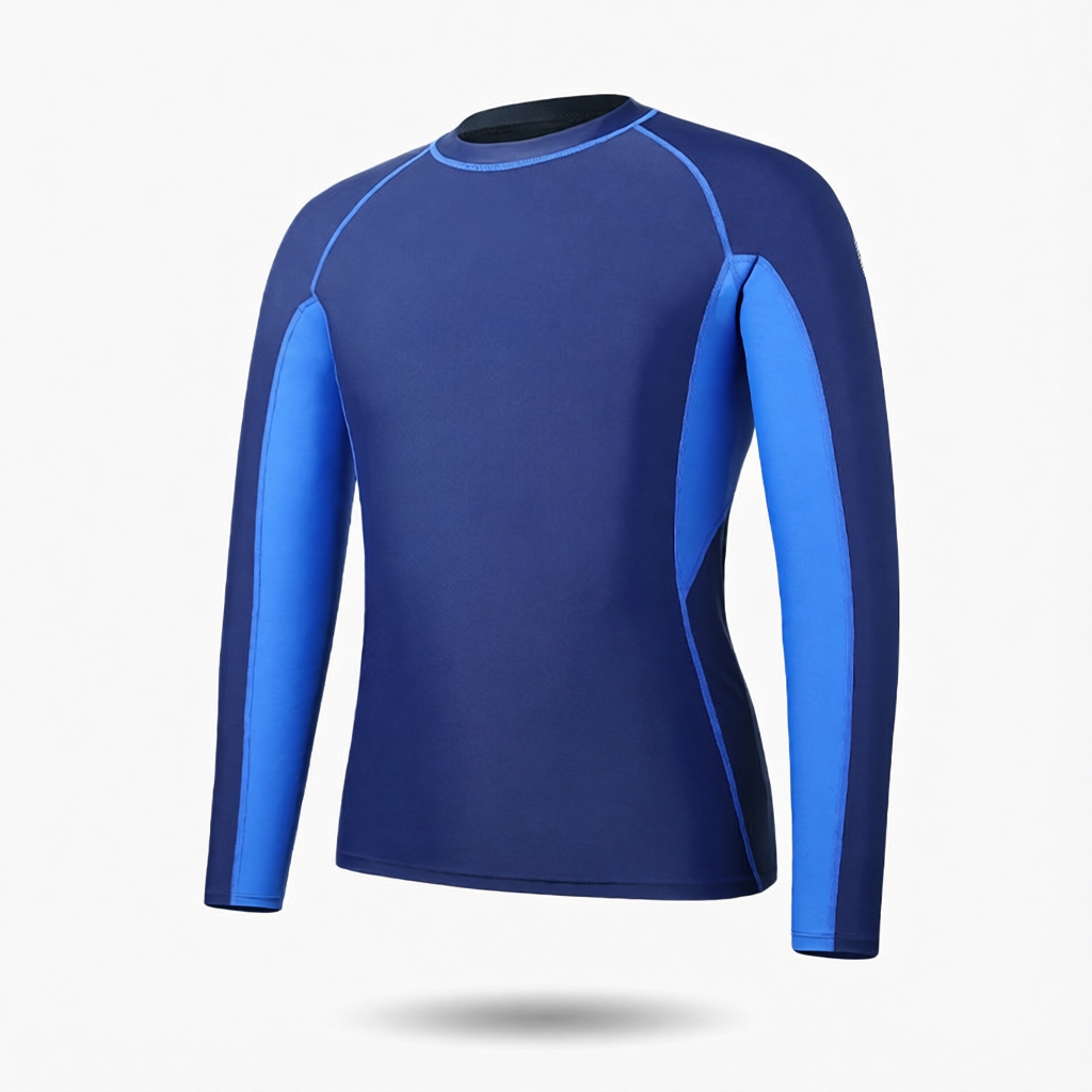 Men's Quick-Dry Polyester Long Sleeve Swim Rash Guard with UV Protection