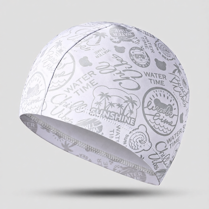 Polyester Swim Cap with Waterproof Print Design for Women and Girls