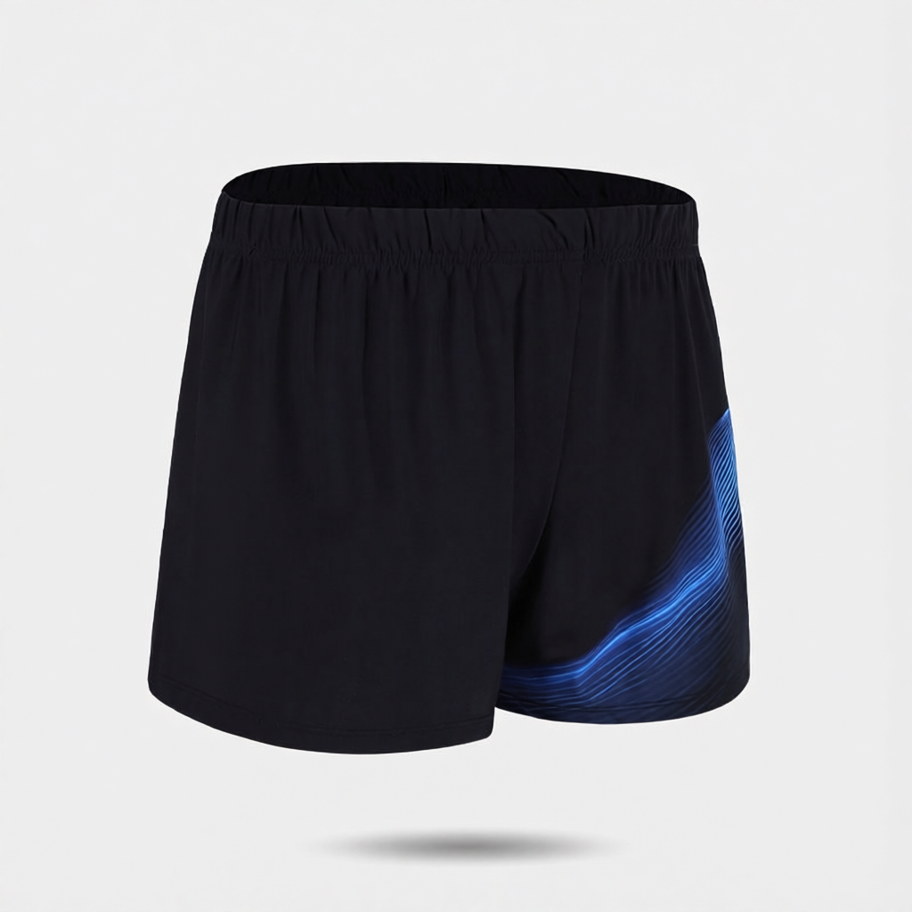 Quick-Dry Polyester Men's Swim Trunks with Blue Gradient Design for Pool and Beach Activities