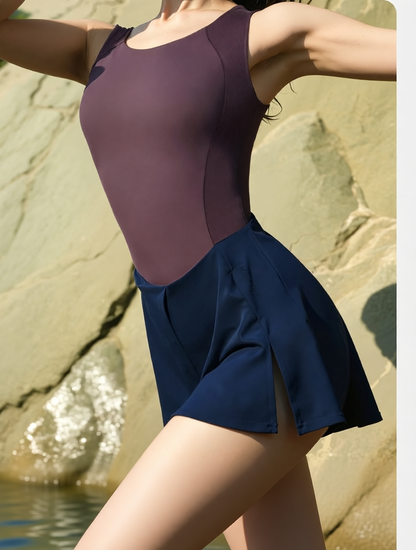 Stretchy Polyester Blend Women's Yoga Tank Top with Flared Skirt Sleeveless Workout Dress for Gym and Outdoor Activities