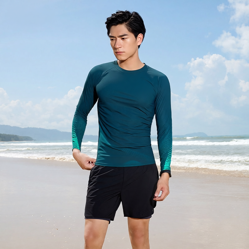 Quick-Dry Performance Long Sleeve T-Shirt with Gradient Print for Men
