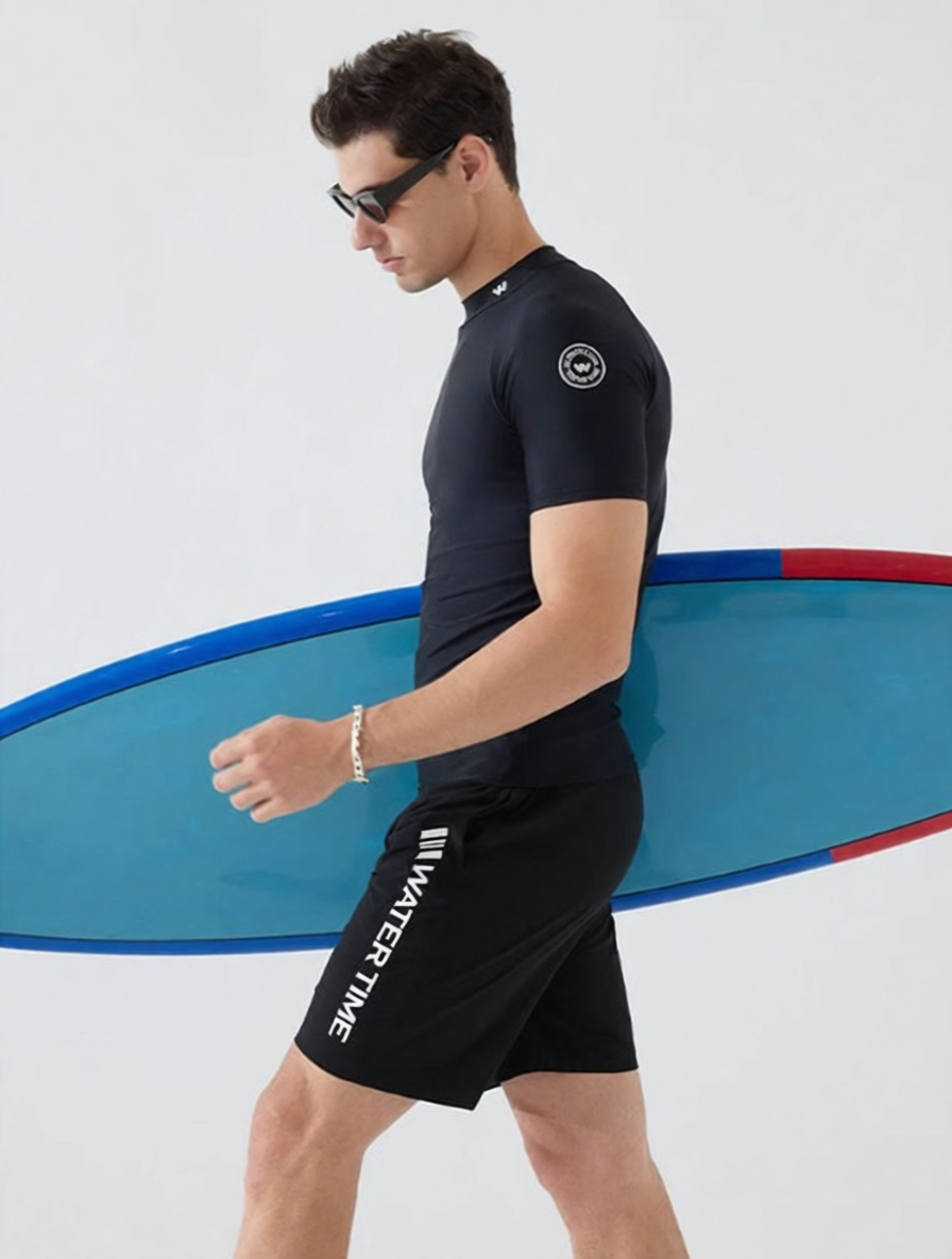 Quick-Dry Polyester Men's Surf Rash Guard & Swim Shorts Set