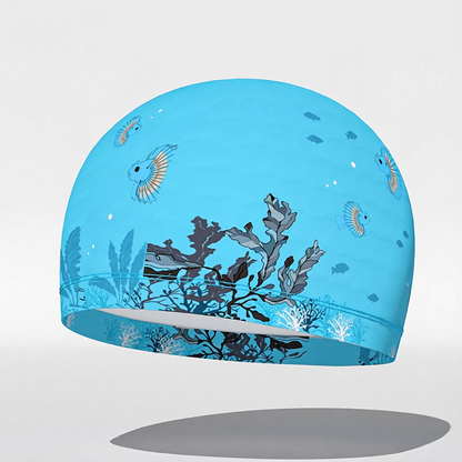 Cotton Swim Cap for Kids with Cartoon Print - Comfortable, Waterproof Swim Hat for Pool and Beach Activities