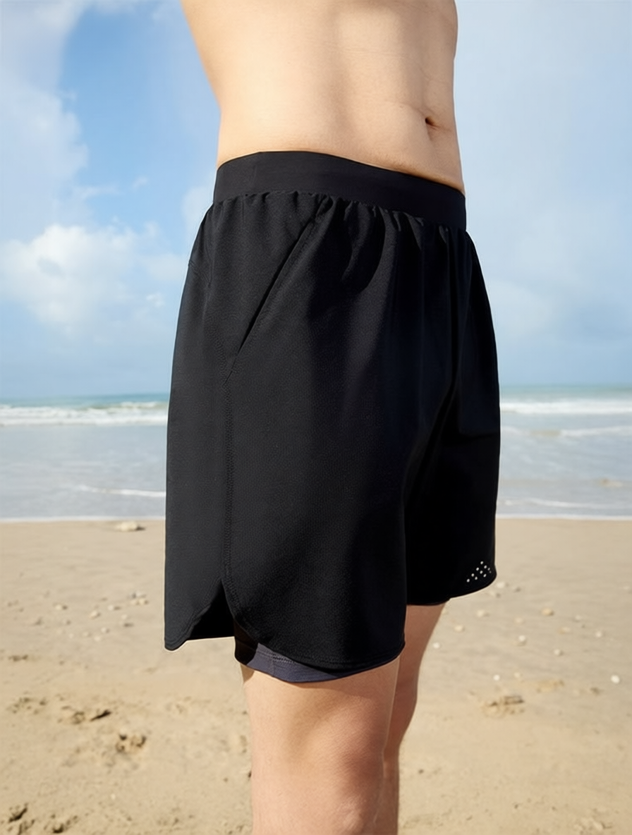 Quick-Dry Polyester Men's Swim Trunks with Elastic Waistband and Side Pockets