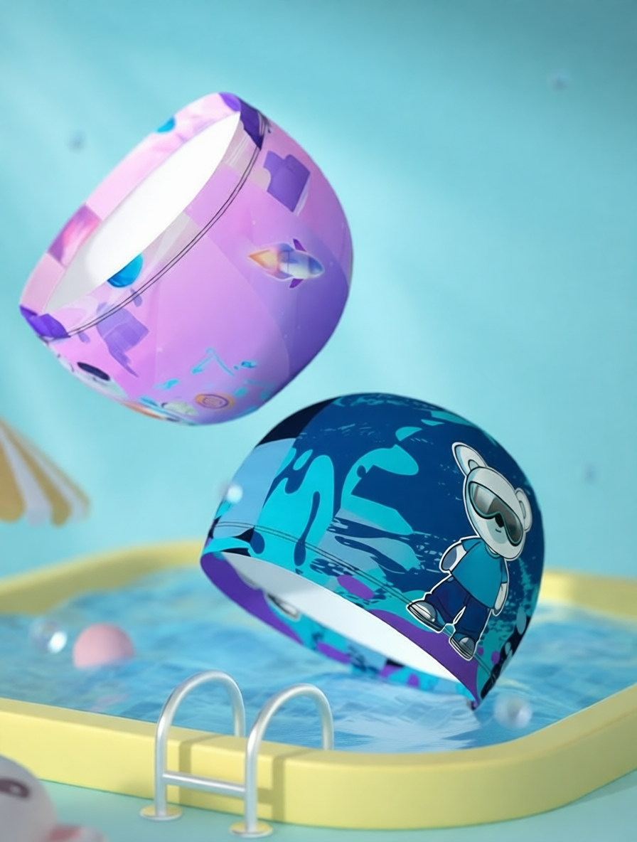 Cotton Swim Cap for Kids with Cartoon Print - Comfortable, Waterproof Swim Hat for Pool and Beach Activities