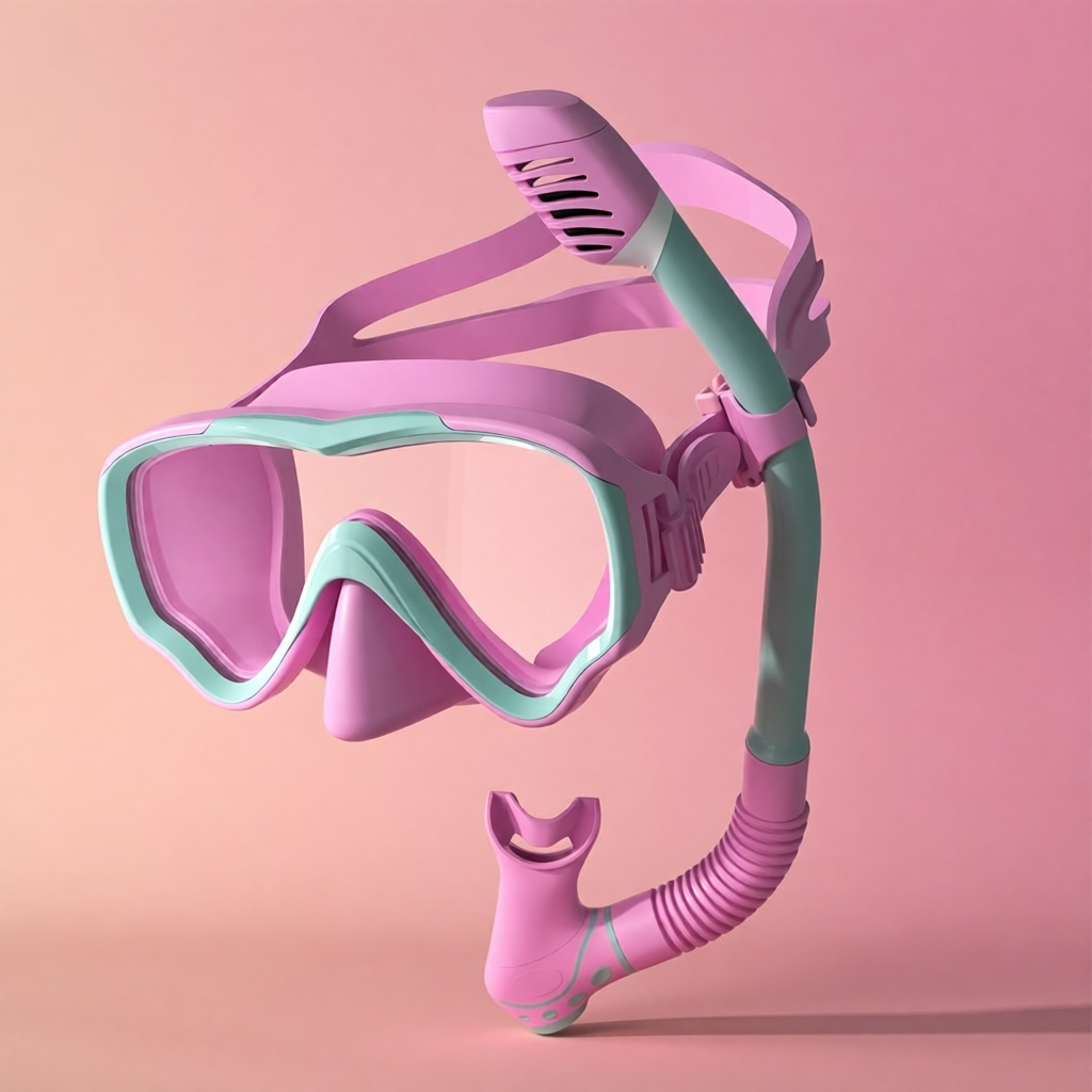 Silicone Swim Mask and Snorkel Set for Kids - Pink and Mint Design with Anti-Fog Lens and Comfort Fit