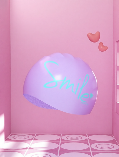 Silicone Swim Cap with 'Smile' Print - Comfortable, Anti-Slip, Waterproof Swimming Hat for Women