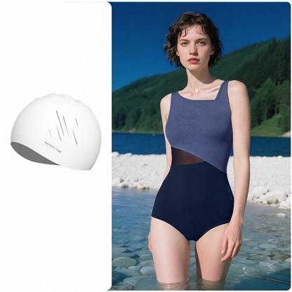 High-Waisted Ribbed One-Piece Swimsuit with Cut-Out Detail in Soft Stretch Fabric