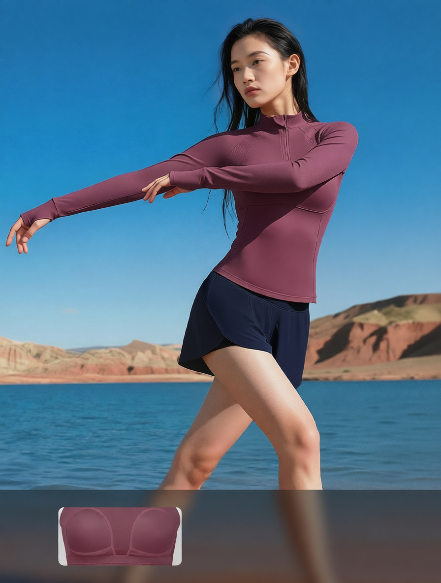 Cotton-Blend Stretch Performance Top & Shorts Set for Women, Lightweight Athletic Wear with Half-Zip Design and Side Pockets