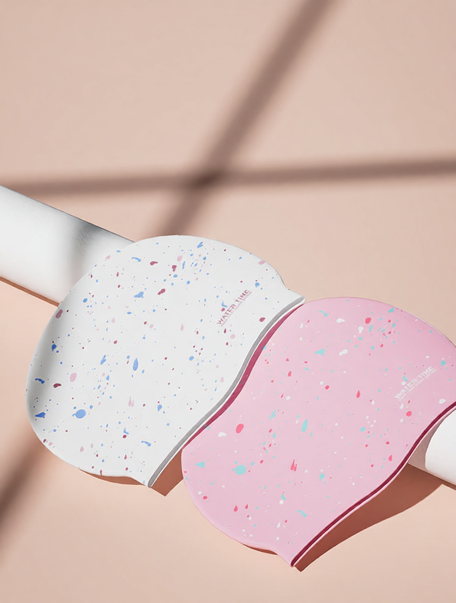 Silicone Speckled Swim Cap with Colorful Dots Pattern for Women and Men