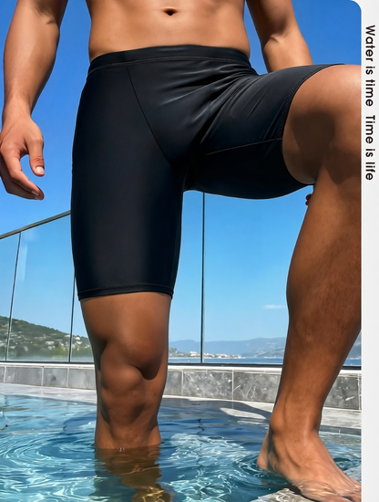 Men's Quick-Dry Polyester Swim Trunks with High-Waisted Fit and Side Pockets