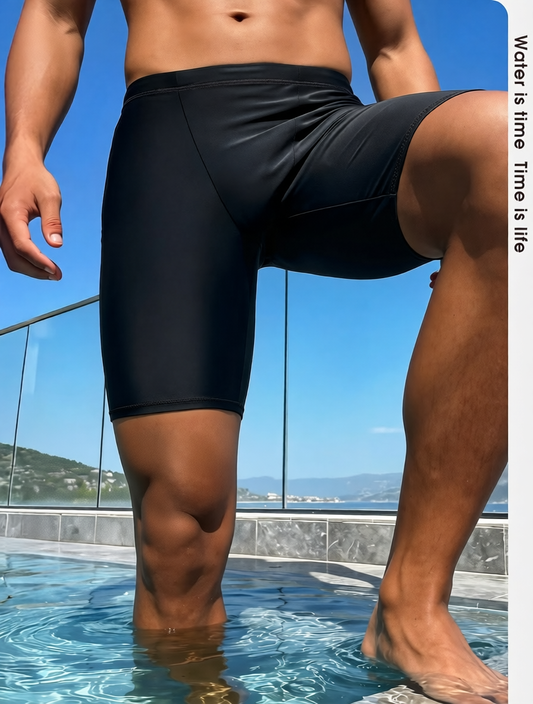 Men's Quick-Dry Polyester Swim Trunks with High-Waisted Fit and Side Pockets