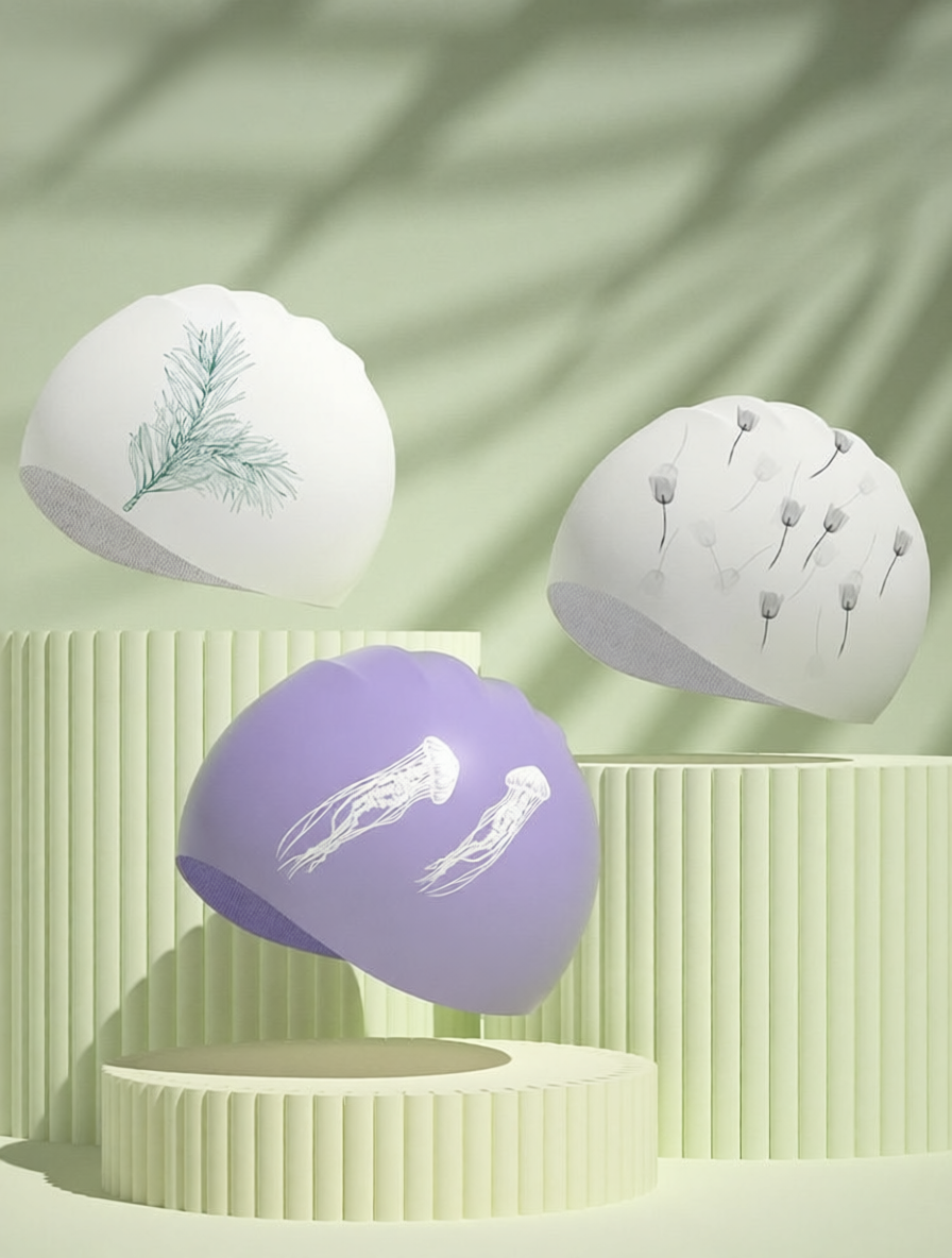 Silicone Swim Cap with Tulip Pattern Design for Women - Water Resistant and Comfortable Swimming Hat