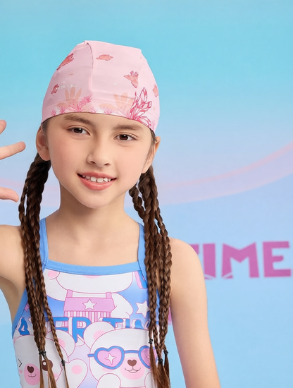 Cotton Swim Cap with Print Design for Kids - Soft, Comfortable and Quick-Dry Swimming Hat
