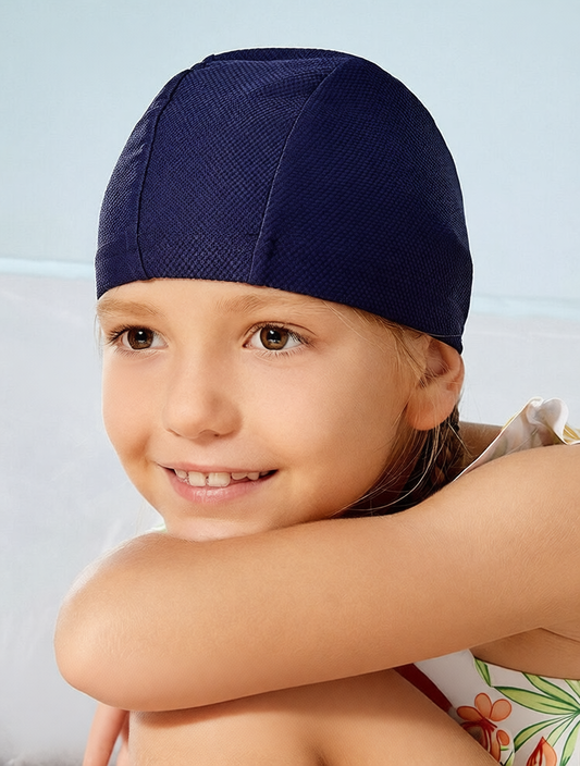 Navy Blue Polyester Swim Cap for Kids - Comfortable, Durable, and Water-Resistant Swimming Hat with Seamless Design