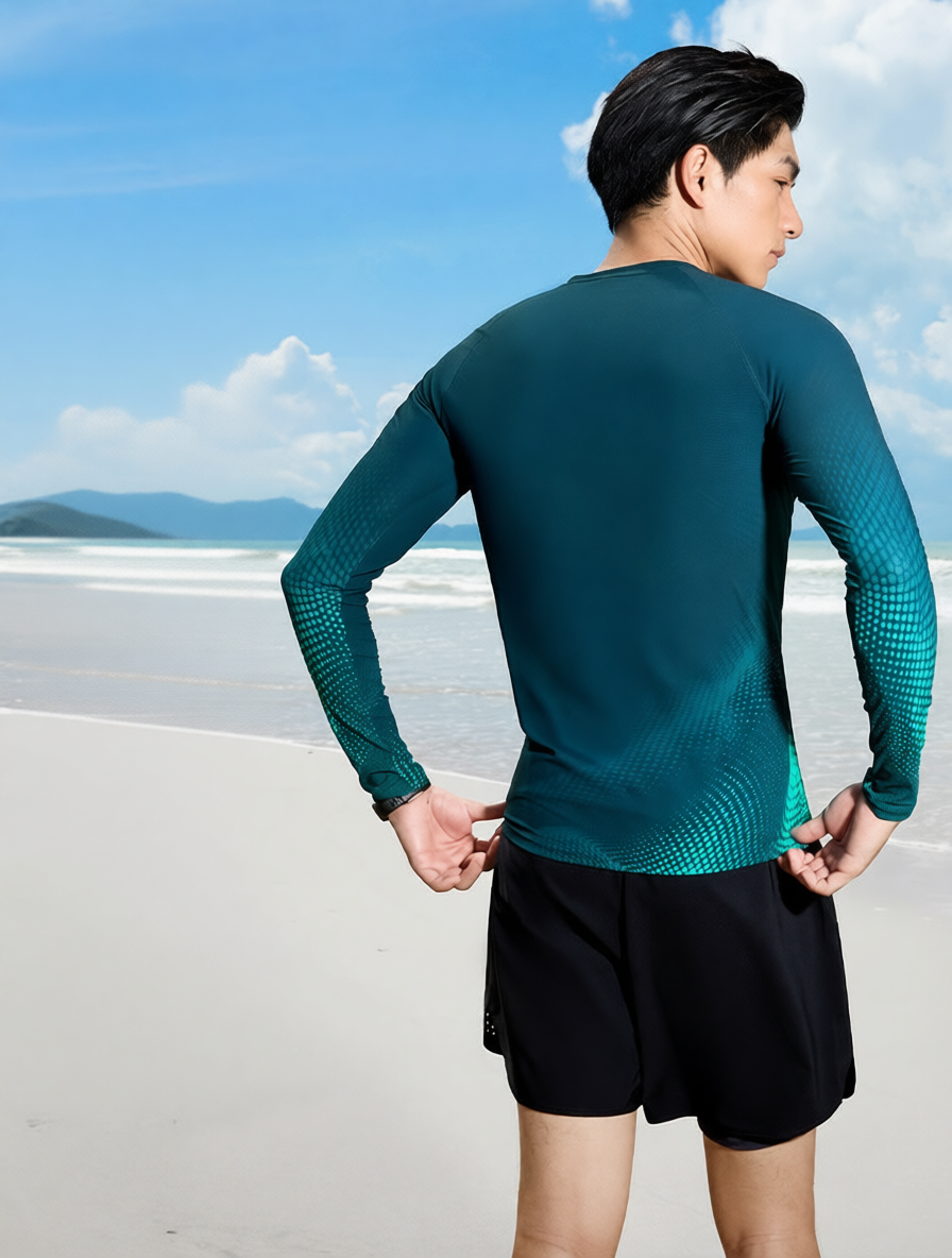 Quick-Dry Performance Long Sleeve T-Shirt with Gradient Print for Men