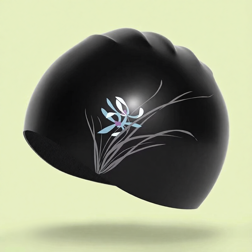 Cotton Blend Floral Swim Cap with Elegant Plum Blossom Design for Women