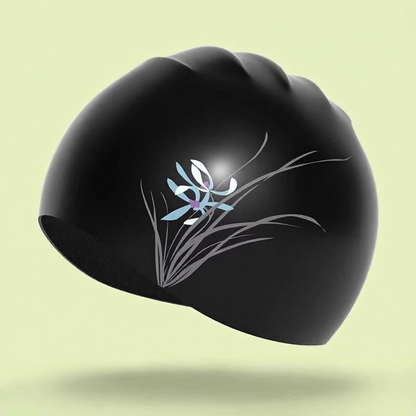 Cotton Blend Floral Swim Cap with Elegant Plum Blossom Design for Women