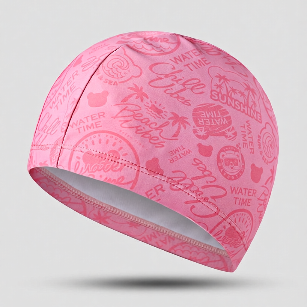 Polyester Swim Cap with Waterproof Print Design for Women and Girls