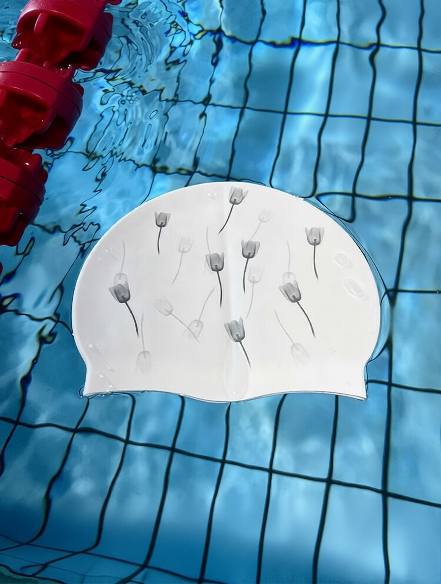 Silicone Swim Cap with Tulip Pattern Design for Women - Water Resistant and Comfortable Swimming Hat