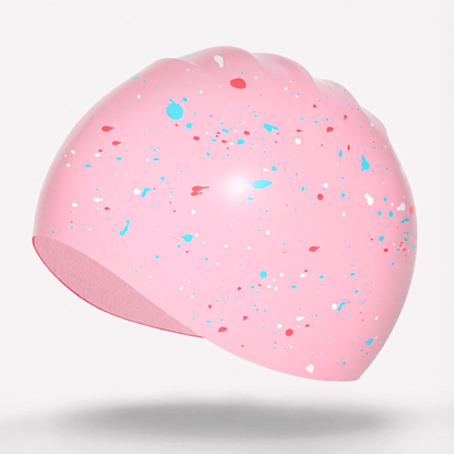 Silicone Speckled Swim Cap with Colorful Dots Pattern for Women and Men