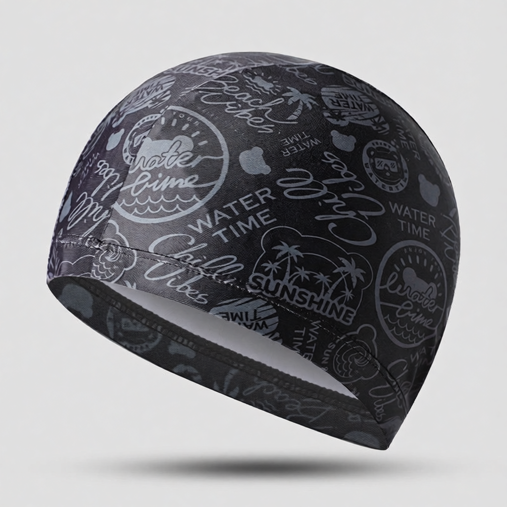 Polyester Swim Cap with Waterproof Print Design for Women and Girls
