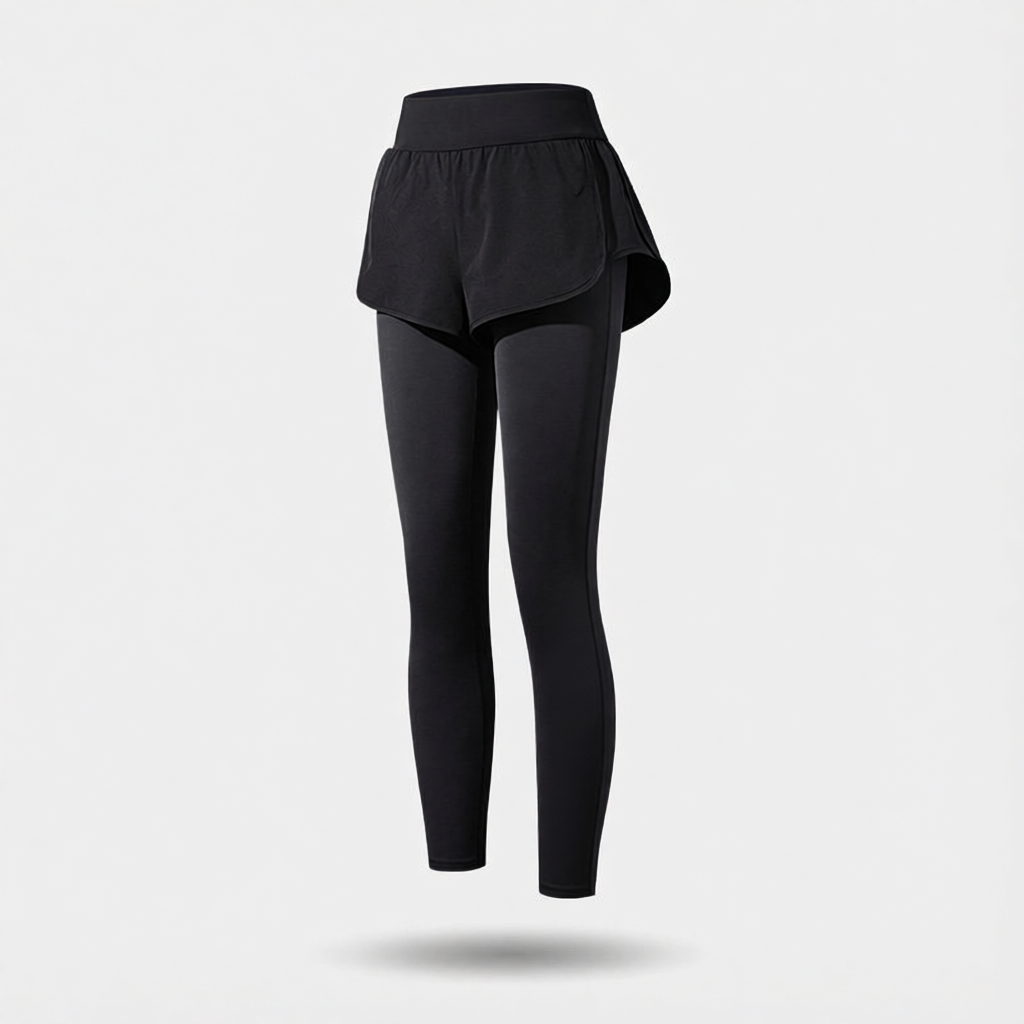 Cotton Blend High-Waisted Yoga Leggings with Built-In Shorts for Women, Seamless Stretchy Activewear Pants