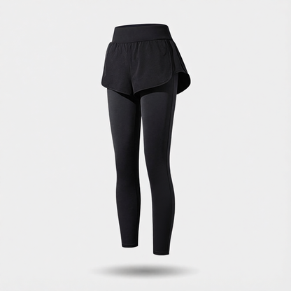 Cotton Blend High-Waisted Yoga Leggings with Built-In Shorts for Women, Seamless Stretchy Activewear Pants