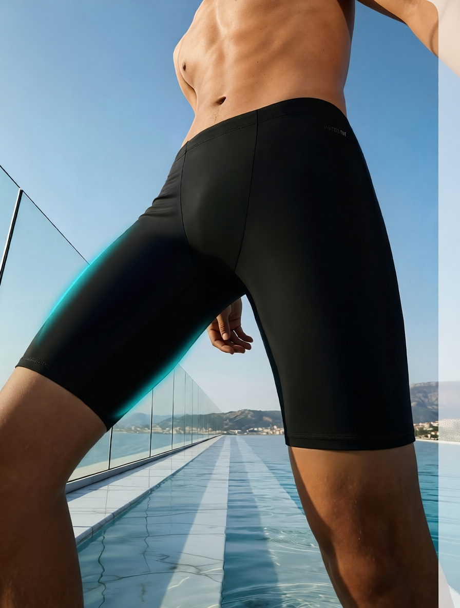 Men's Quick-Dry Polyester Swim Trunks with High-Waisted Fit and Side Pockets