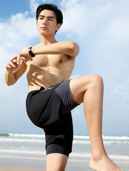 Quick-Dry Polyester Men's Swim Trunks with Elastic Waistband and Side Pockets