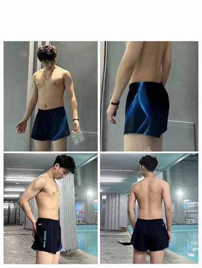 Quick-Dry Polyester Men's Swim Trunks with Blue Gradient Design for Pool and Beach Activities