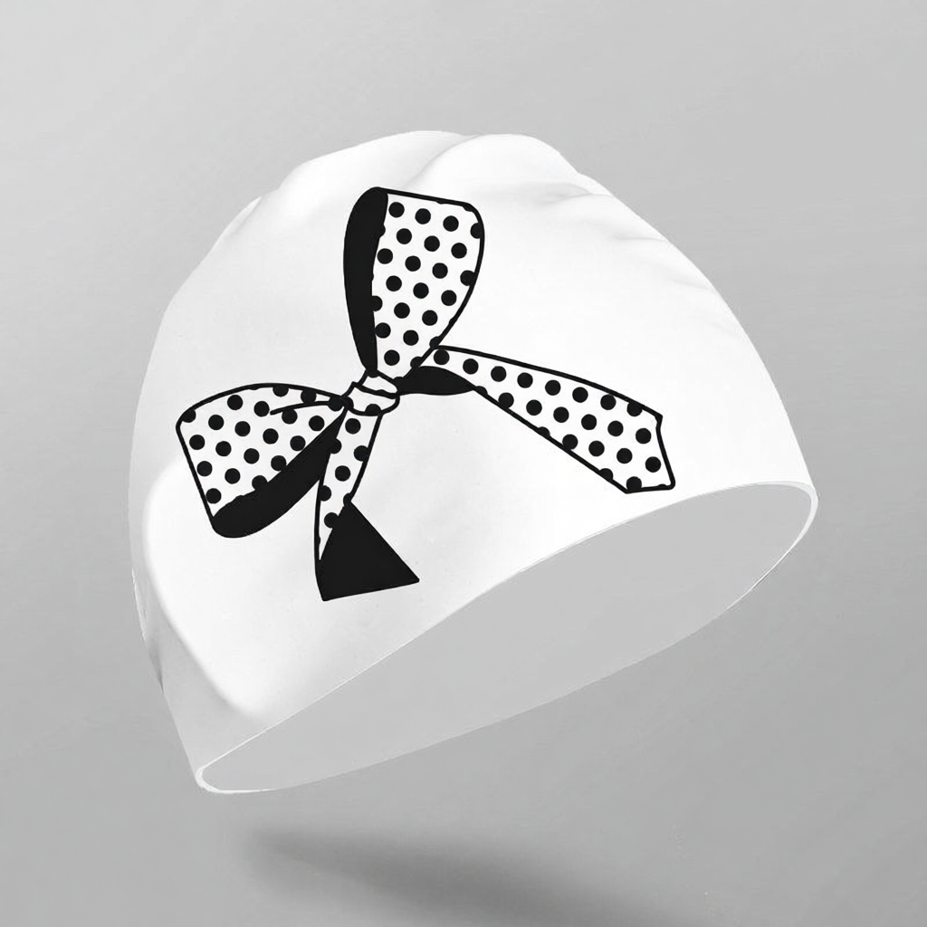 Silicone Swim Cap with Polka Dot Bow Design - Waterproof and Comfortable for Women