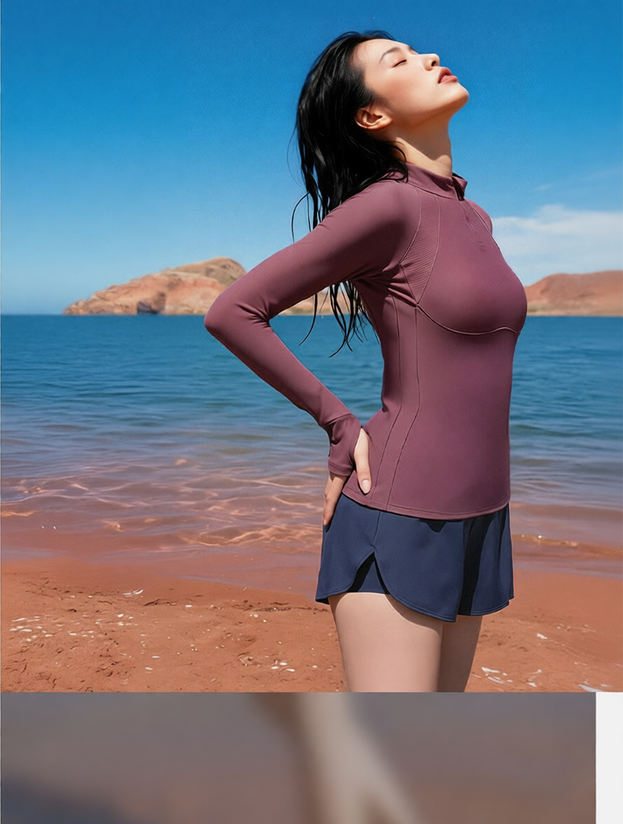 Cotton-Blend Stretch Performance Top & Shorts Set for Women, Lightweight Athletic Wear with Half-Zip Design and Side Pockets