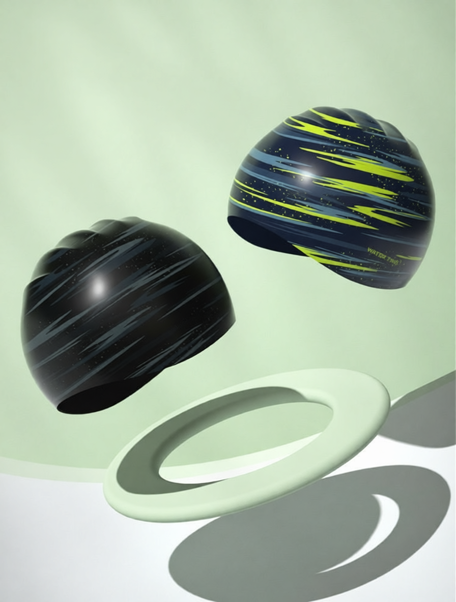 Silicone Swim Cap with Galaxy Print Design - Waterproof, Anti-Slip, Comfort Fit for Swimming Training and Competition