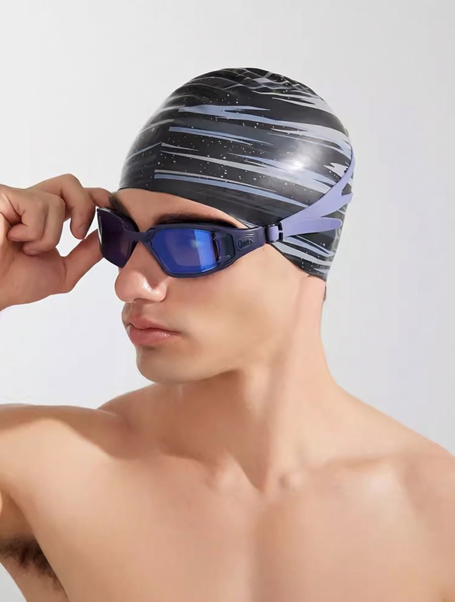 Silicone Swim Cap with Galaxy Print Design - Waterproof, Anti-Slip, Comfort Fit for Swimming Training and Competition