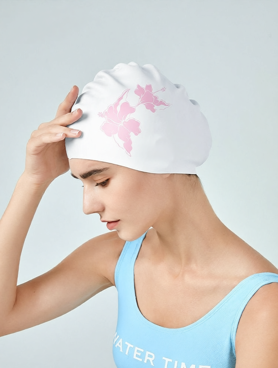 Silicone Swim Cap with Tulip Pattern Design for Women - Water Resistant and Comfortable Swimming Hat