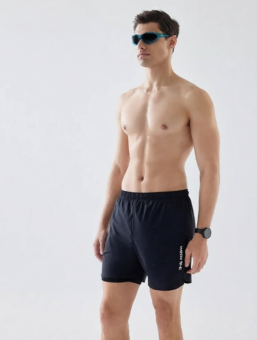 Quick-Dry Polyester Men's Swim Shorts with Built-In Liner for Water Sports and Beach Activities