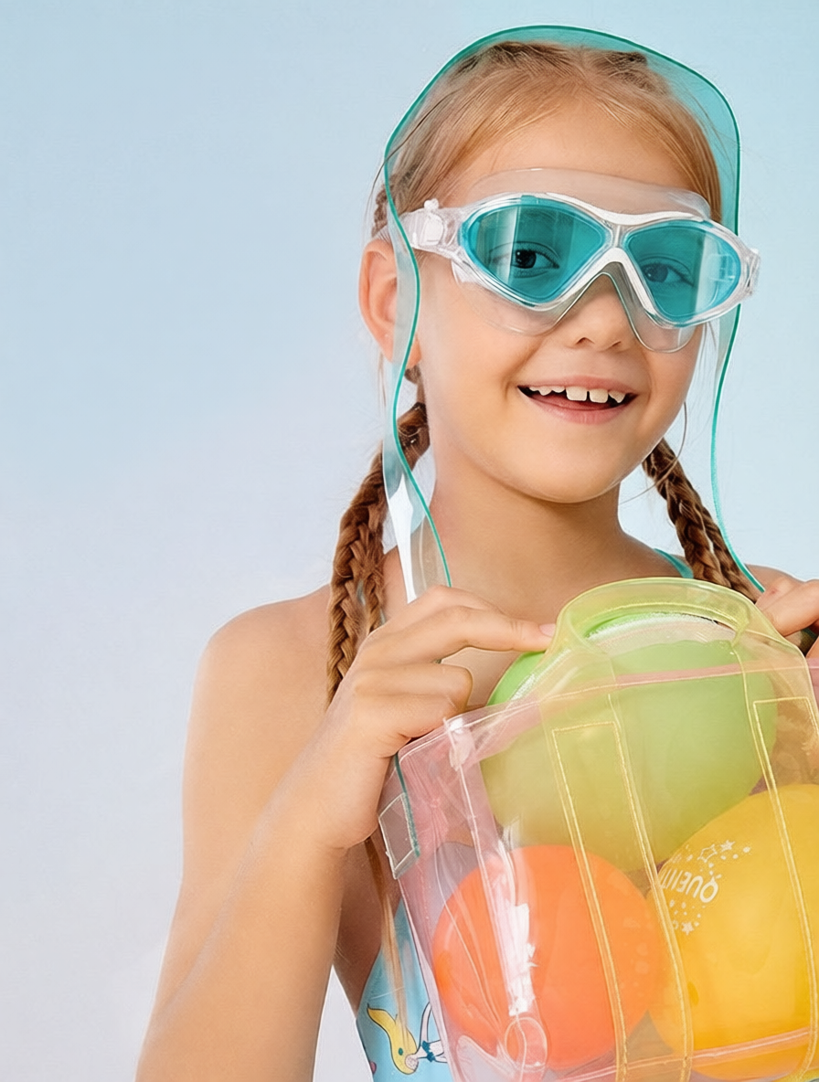 Transparent Silicone Swim Goggles with Pink Anti-Fog Lens for Clear Underwater Vision