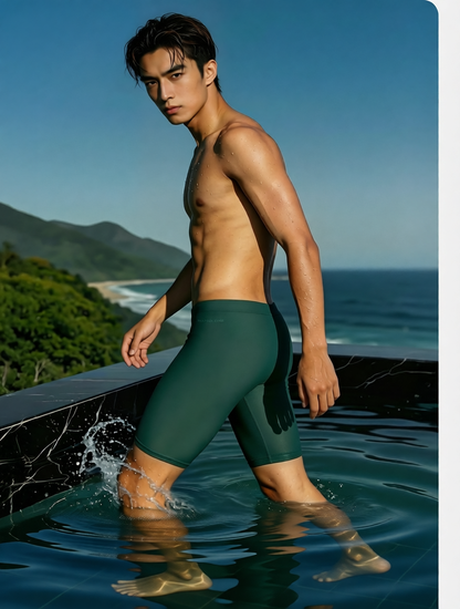 Men's Quick-Dry Stretch Swim Shorts with High-Waisted Fit and Side Pockets