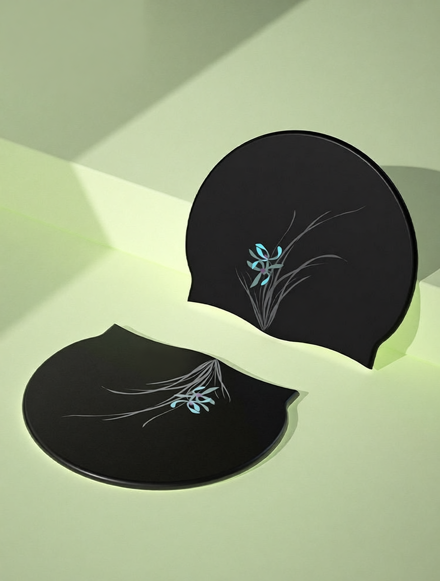 Cotton Blend Floral Swim Cap with Elegant Plum Blossom Design for Women