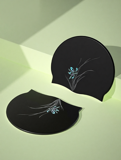 Cotton Blend Floral Swim Cap with Elegant Plum Blossom Design for Women